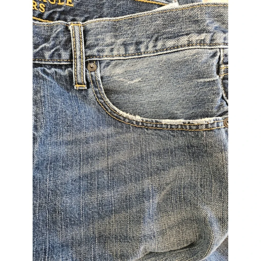 Distressed American Eagle Mens Skater Boot Jeans 36x32 Blue Distressed Bootcut